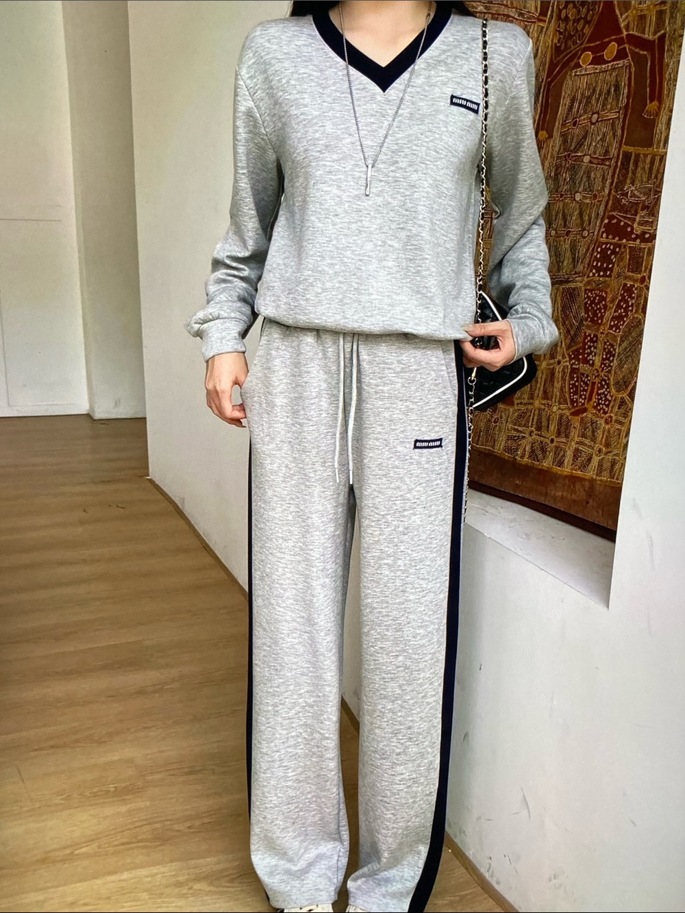 Miu Miu Heather Gray Loungewear Set V-Neck Top Wide Leg Sweatpants
Only Tried-On